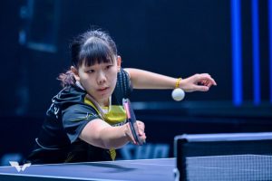 台灣桌球好手黃愉偼在 WTT 哈維若夫支線賽擊球瞬間，她在 8 強賽擊敗強敵挺進 4 強。